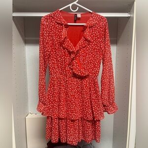 Red Long sleeve Floral Dress